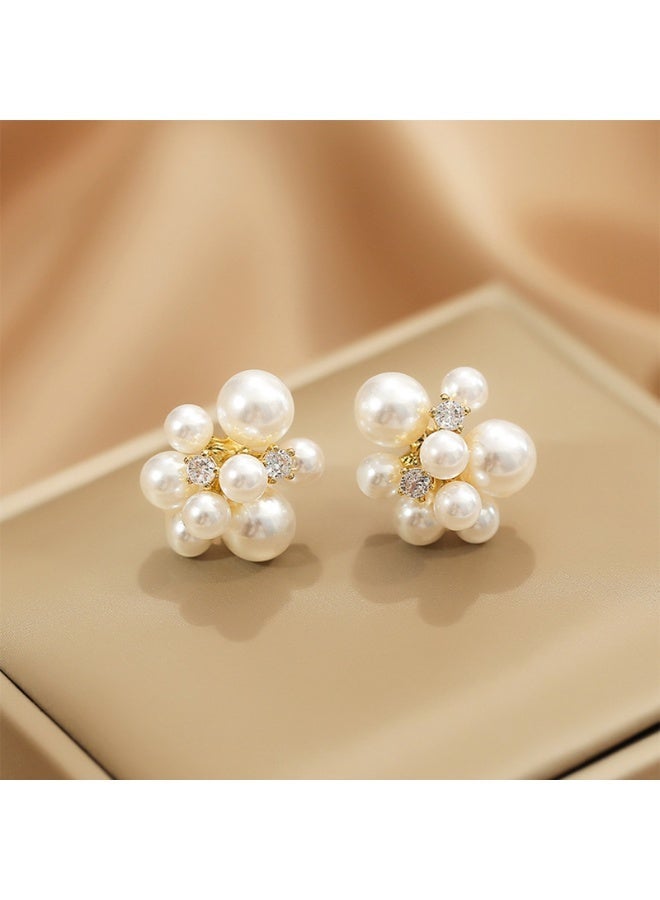 Ucanbe Pearl Floral Ball Stud Earrings | S925 Silver Needle | Elegant & Versatile for Women - Image 1